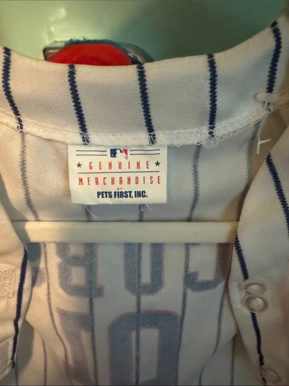 MLB Cubs Dog Jersey in White with Blue Pinstripes